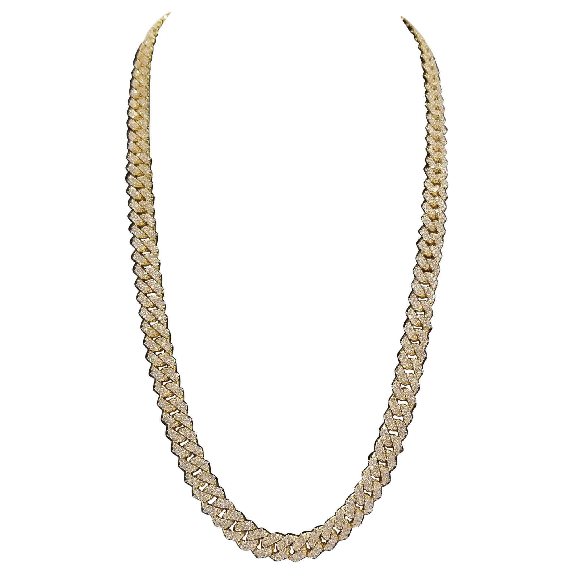 30 Carats Diamonds Heavy Cuban Link Necklace Chain 14 Karats Yellow