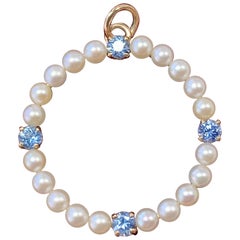 Gem Quality Natural Sapphire Art Deco Pearl Circle Pendant Antique Necklace Gold