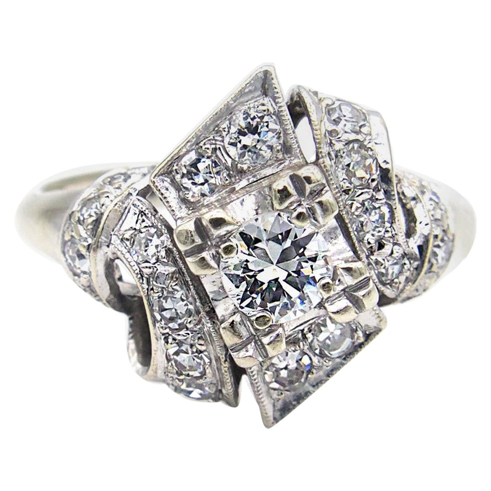 Art Deco Diamond White Gold Engagement Ring For Sale