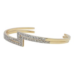 Pair of 14 Karat Yellow Gold & Diamond 'Zig Zag' Cuff Bracelets