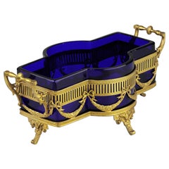Antique Late Victorian, Neoclassical Style, Gilt Silver and Cobalt Glass Centrepiece