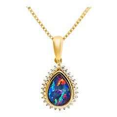 Australian 0.87ct Opal Doublet Pendant in 18K Yellow Gold with Diamonds