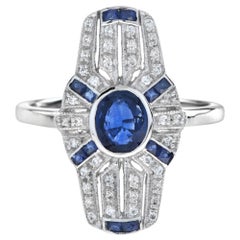 Art Deco Style Sapphire and Diamond Ring in Platinum