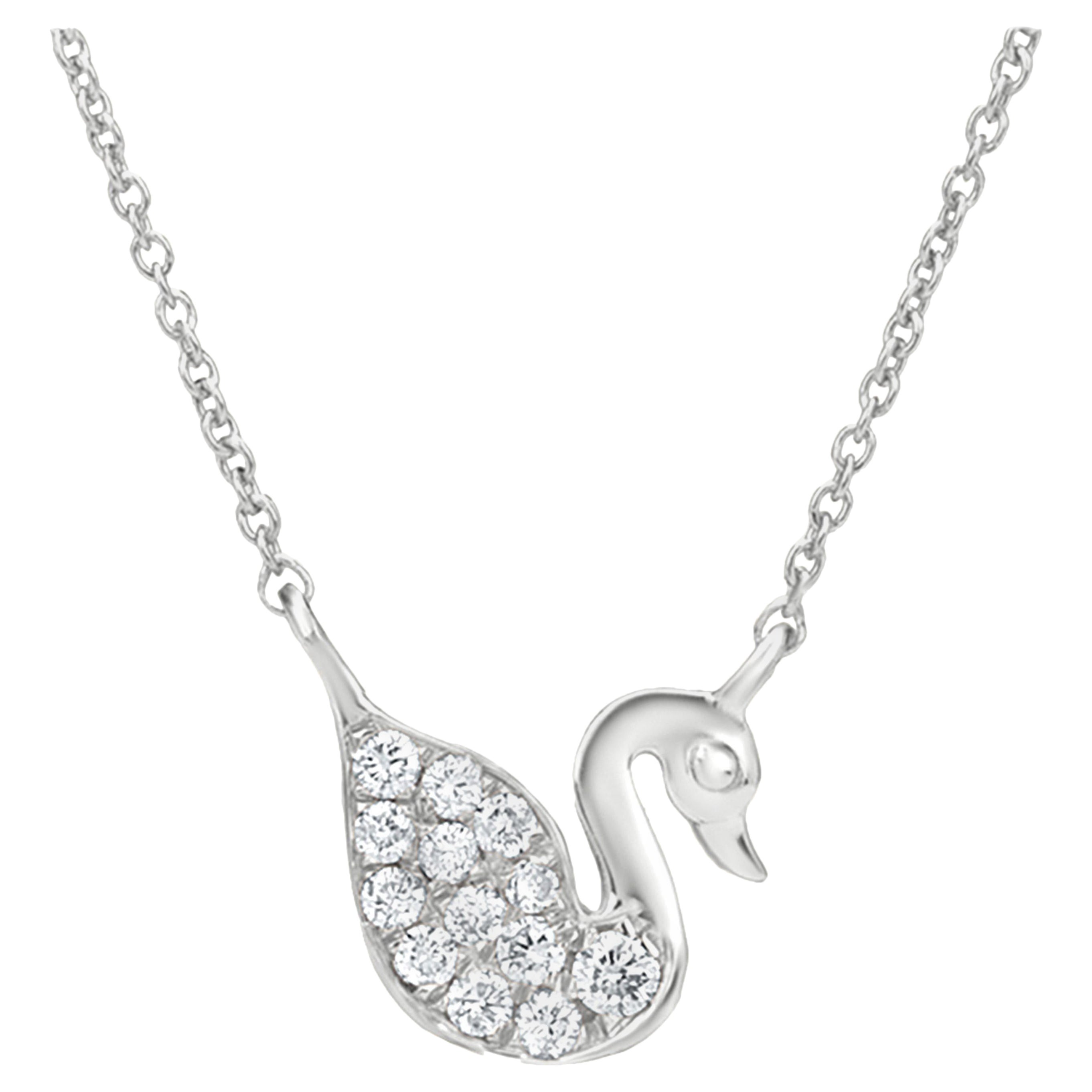 Luxle Swan Diamond Pendant Necklace in 18k White Gold