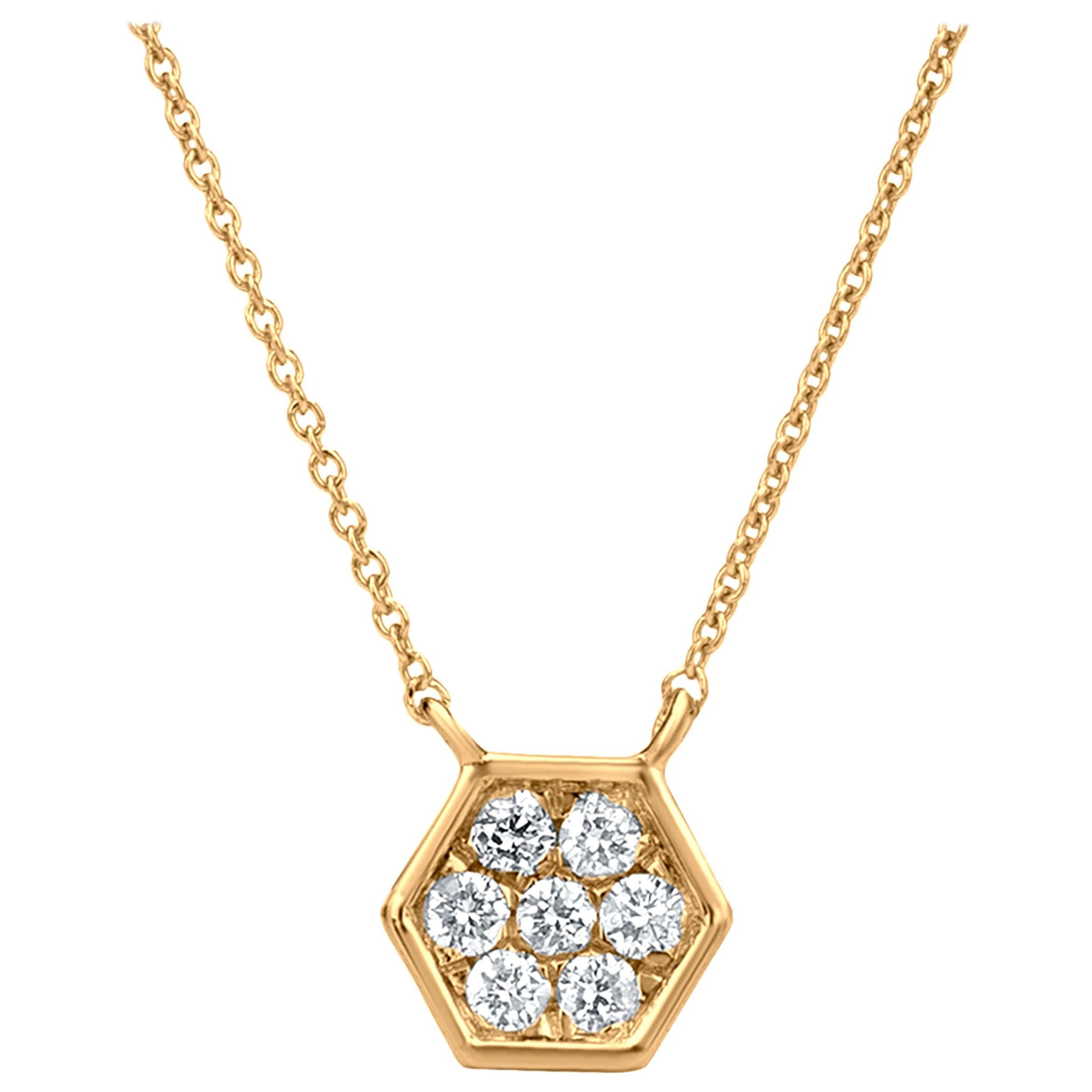 Luxle Hexagonal Diamond Pendant Necklace in 18k Yellow Gold