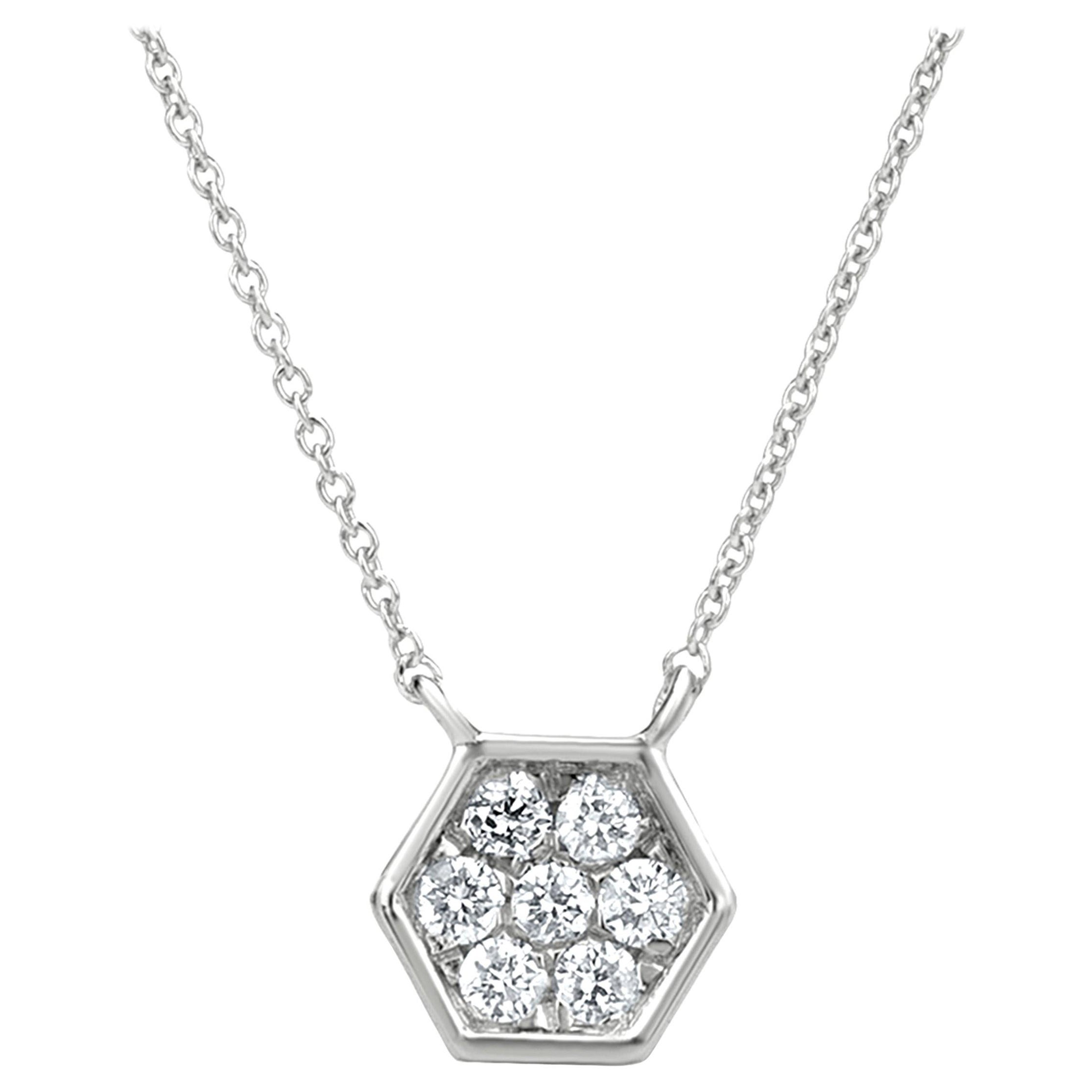 Luxle Hexagonal Diamond Pendant Necklace in 18K White Gold