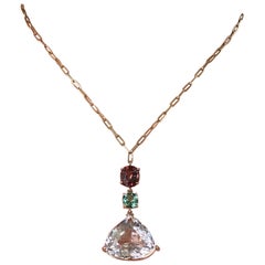 Certified Morganite and Tourmaline Pendant Link Necklace