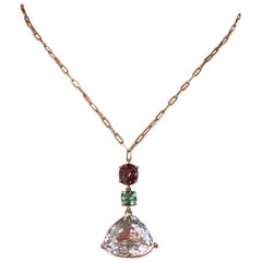 Collier à maillons avec Morganite et tourmaline certifiée