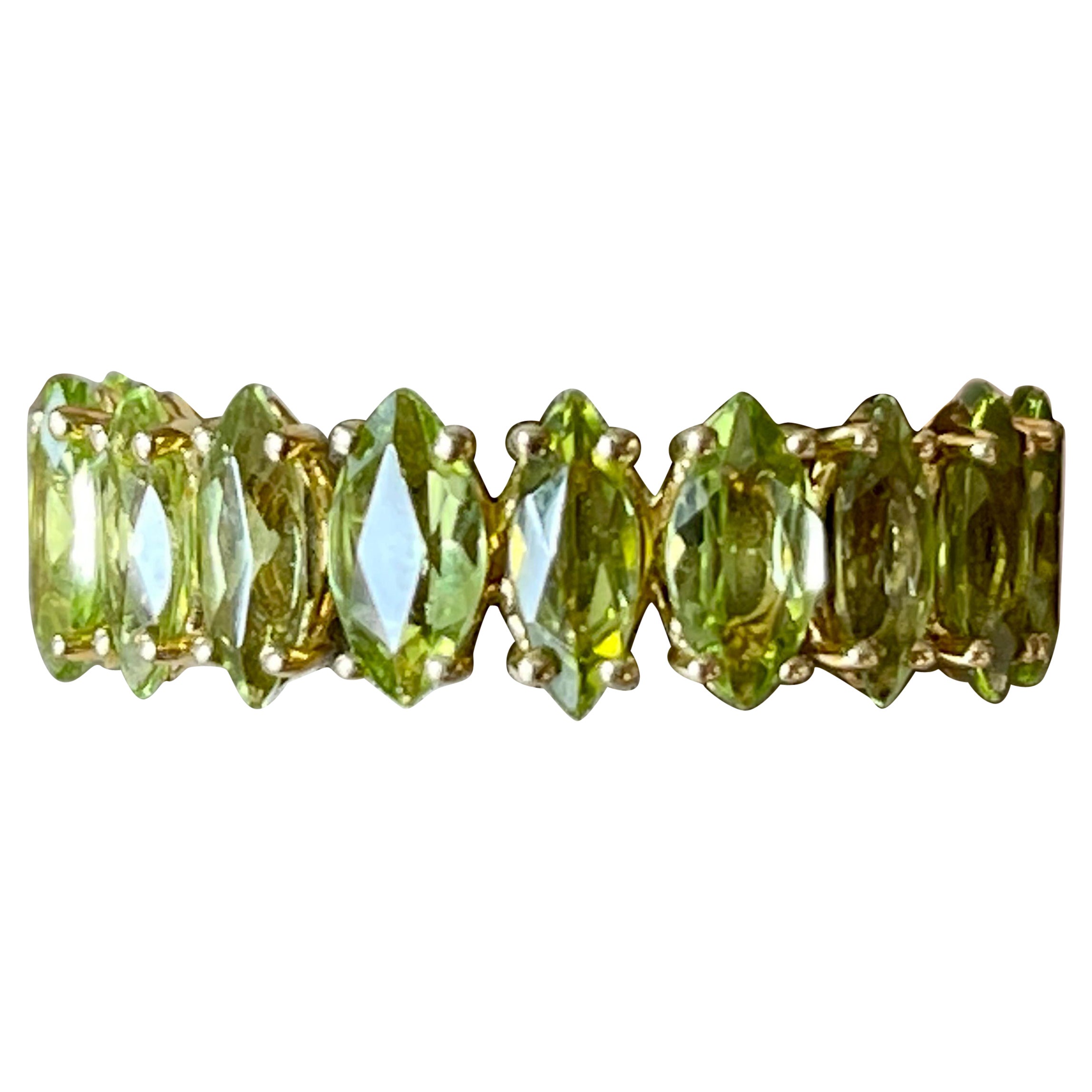 18 K Yellow Gold Marquise Peridot Eternity Band Ring For Sale