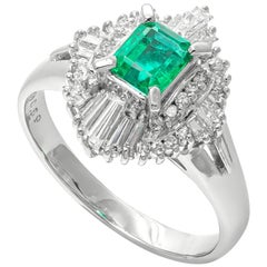 0.59 ct Natural Emerald and 0.60 Natural White Diamonds Ring - No Reserve Price!