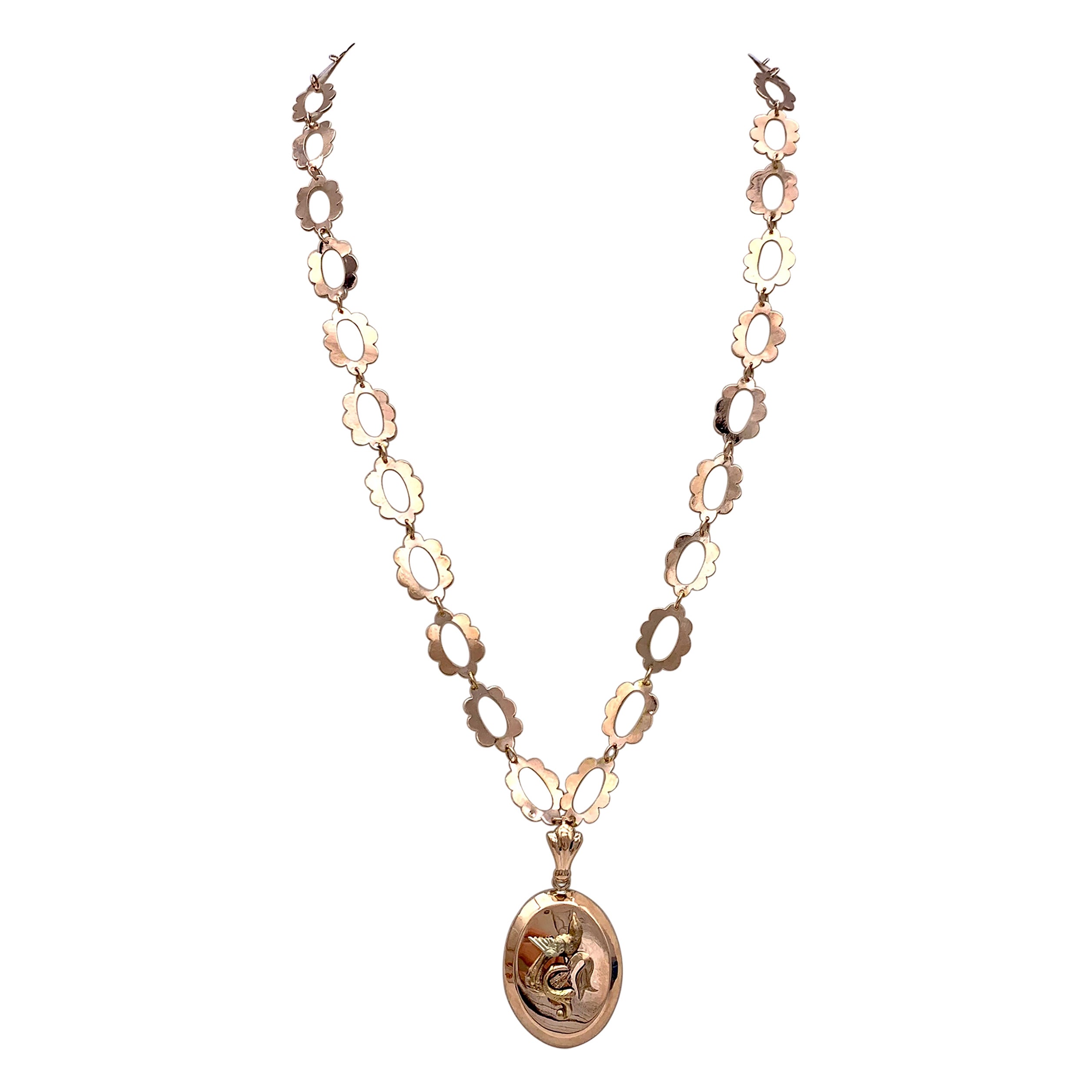 Antique Rose Gold Chain with Two Colour Gold Pendant  