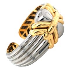 Retro Bvlgari Stainless Steel and Gold Cuff Bracelet
