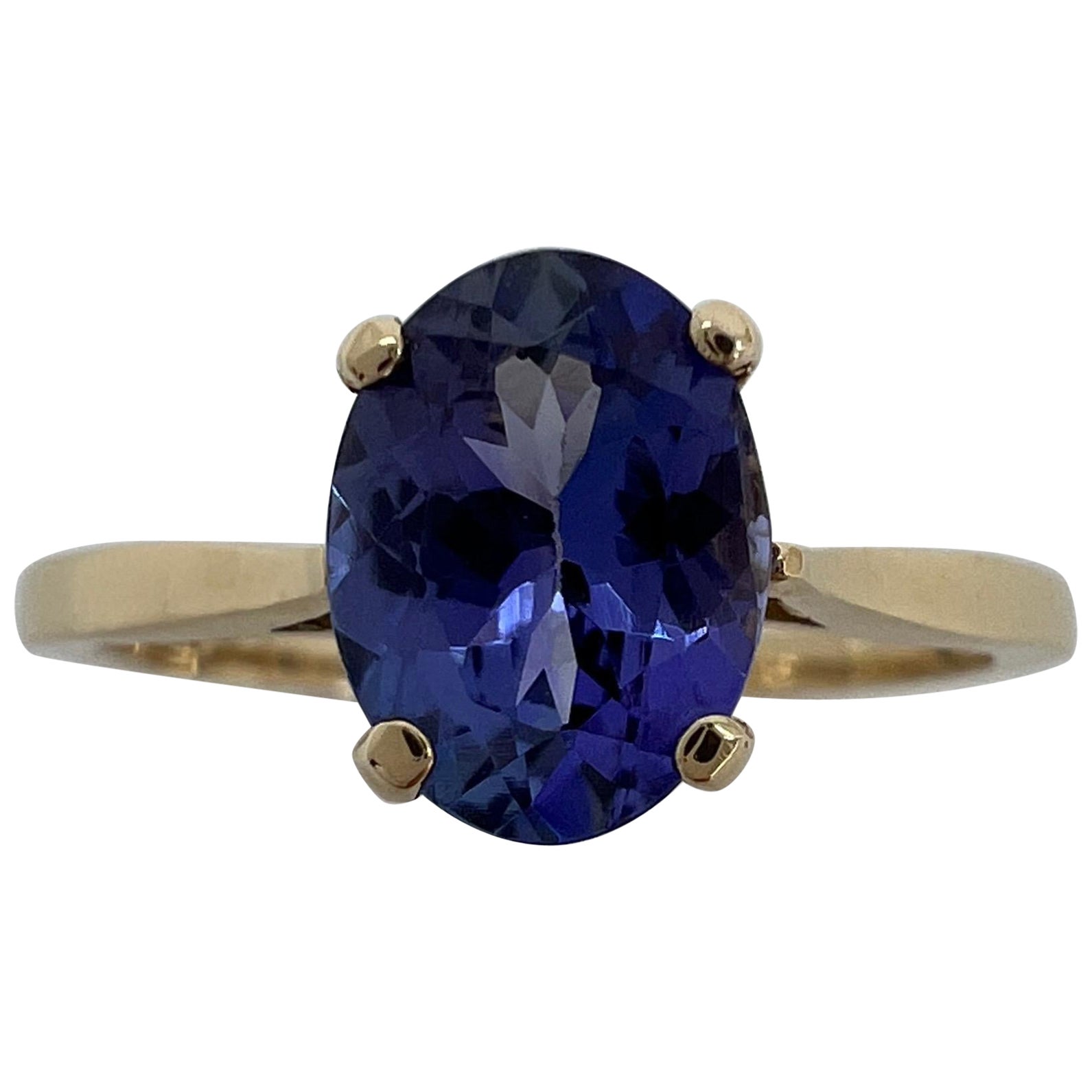 Nature Tanzanite 1.34ct Vivid Blue Violet Oval Cut Yellow Gold Solitaire Ring en vente