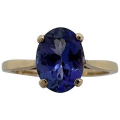 Natural Tanzanite 1.34ct Vivid Blue Violet Oval Cut Yellow Gold Solitaire Ring