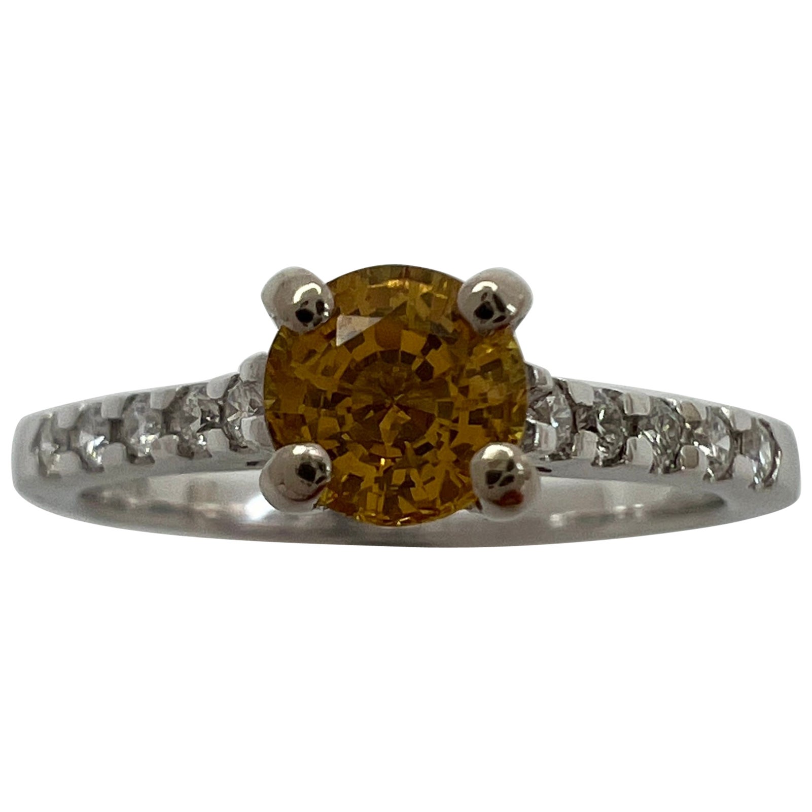 Certified No Heat Fine Ceylon Yellow Orange Sapphire Diamond 18k White Gold Ring For Sale