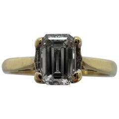 GIA Certified 0.51 Carat Emerald Cut White Diamond 18k Gold Solitaire Ring F SI2