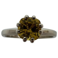 Fine Vivid Yellow Orange Sapphire Superb Cushion Cut White Gold Solitaire Ring