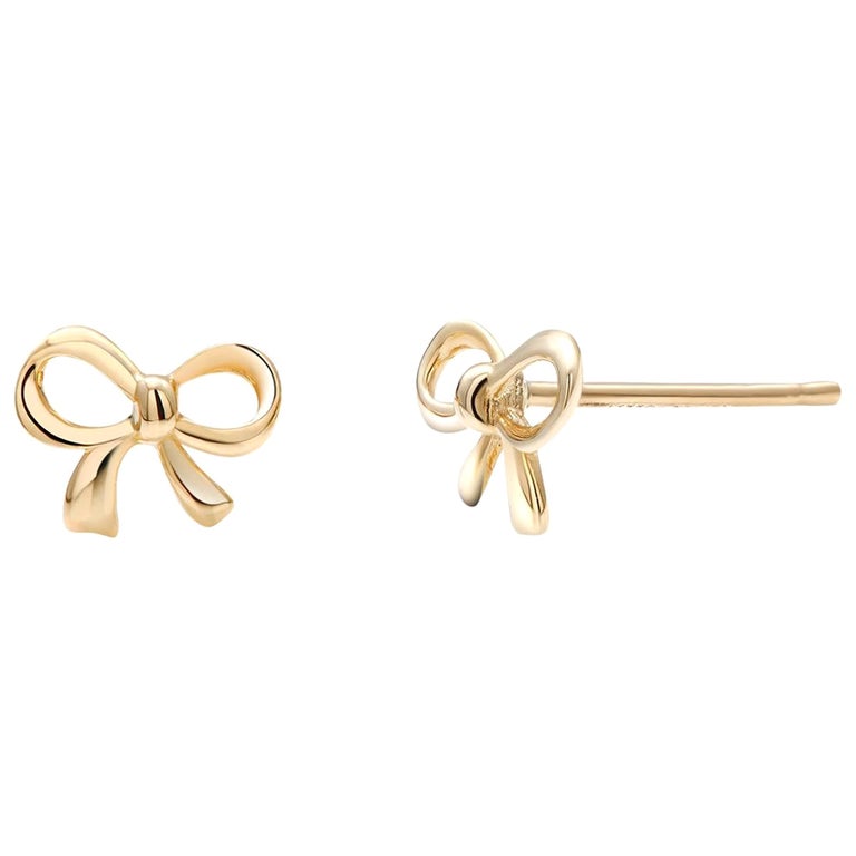 Fourteen Karat Yellow Gold Dainty Design Bow Earrings  For Sale