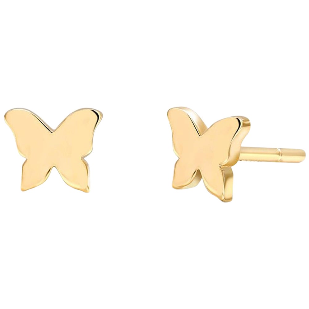 Fourteen Karats Yellow Gold Butterfly Stud Earrings Handmade in Italy 