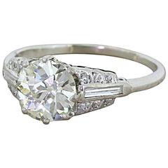 Art Deco 1.42 Carat Old Cut Diamond Platinum Engagement Ring