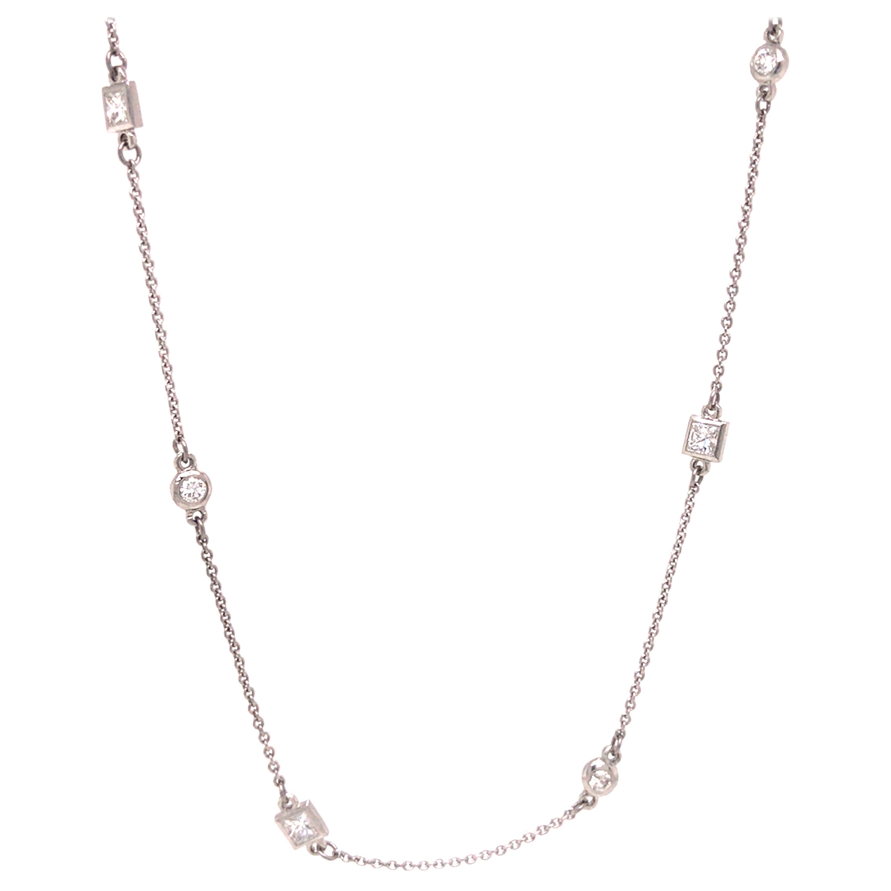 Platinum Round and Princess Diamond-by-the Yard Necklace