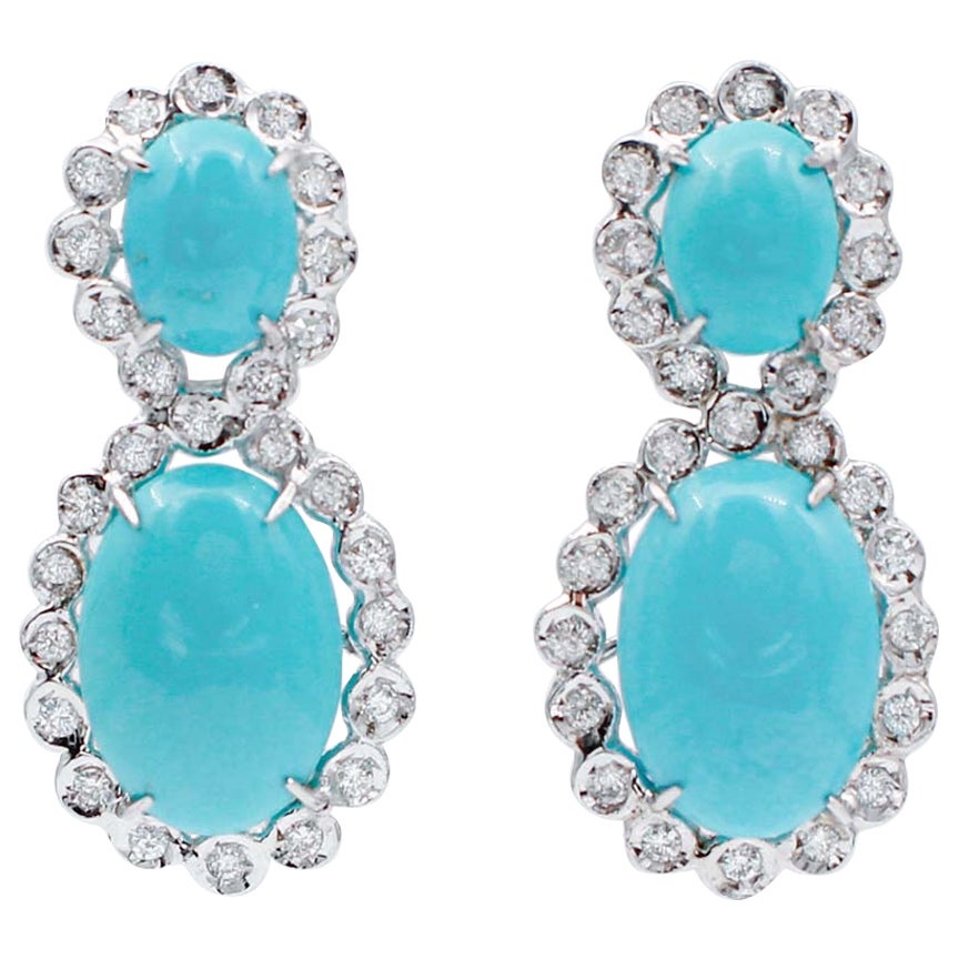 Turquoises, Diamonds, Platinum Retrò Earrings