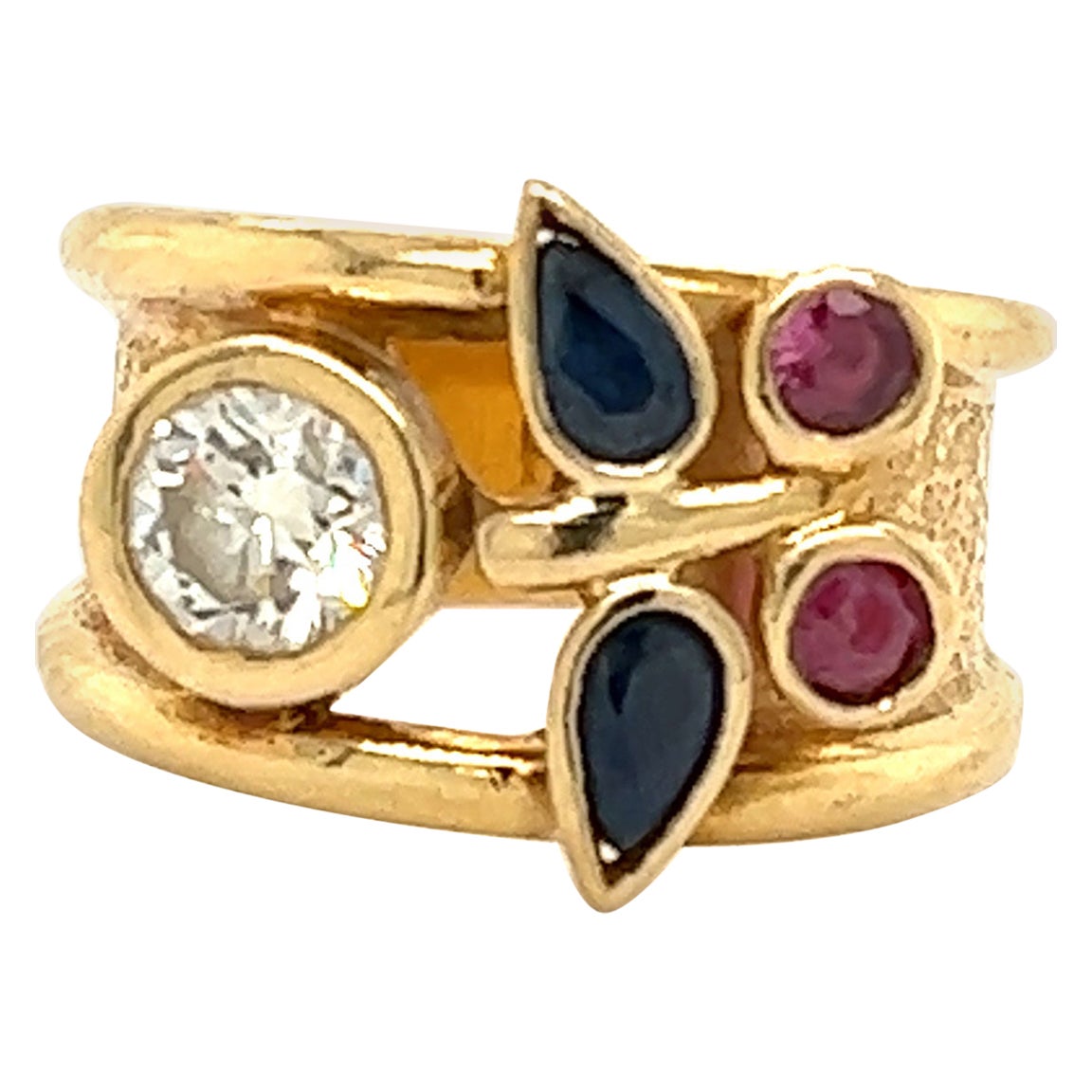 Retro Diamond Sapphire & Ruby Butterfly Cocktail Ring For Sale