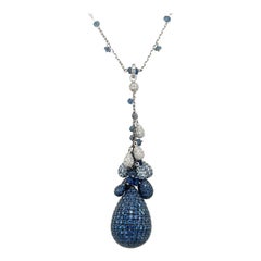 Mariani 18 KT White Gold 12.96CT Blue Sapphire 1.02 CT Diamond Drop Necklace