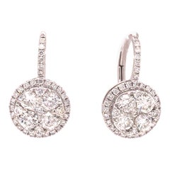 18K Diamond Cluster Drop Earring White Gold