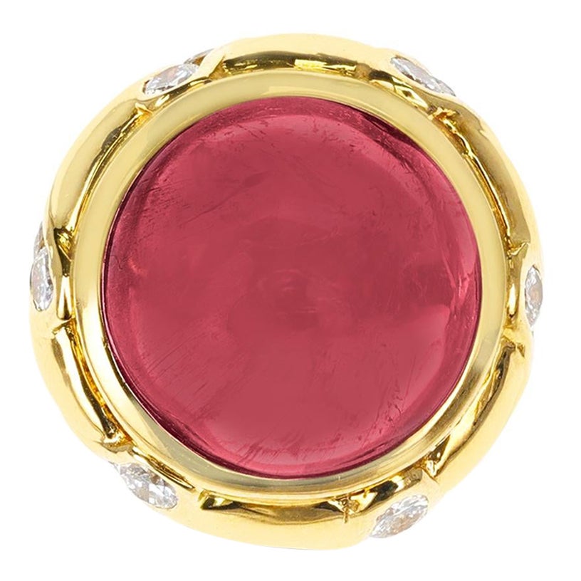 29.63 Ct. Tourmaline Cabochon and Diamond Cocktail Ring For Sale