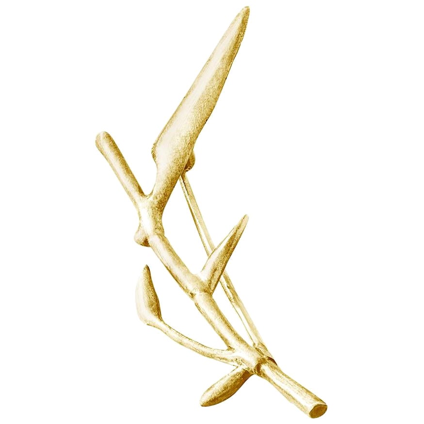 Bambusbrosche N3 des Künstlers aus vierzehn Karat Gelbgold