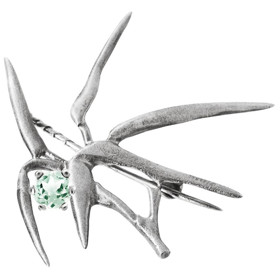 Eighteen Karat White Gold Bamboo Brooch N1 with Spinel by the Artist For Sale