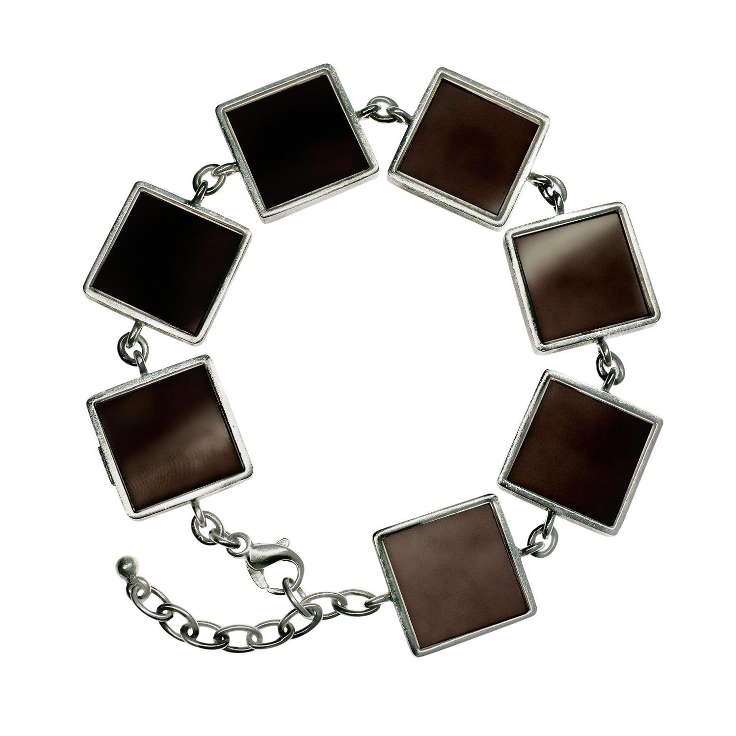 Sterling Silver Architectural Bracelet with Dark Smoky Quartzes For Sale