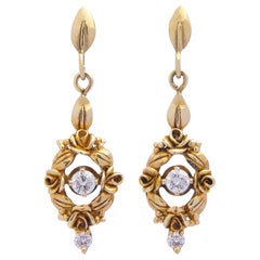 Victorian Style, Diamond & 14 Karat Gold Drop Earrings