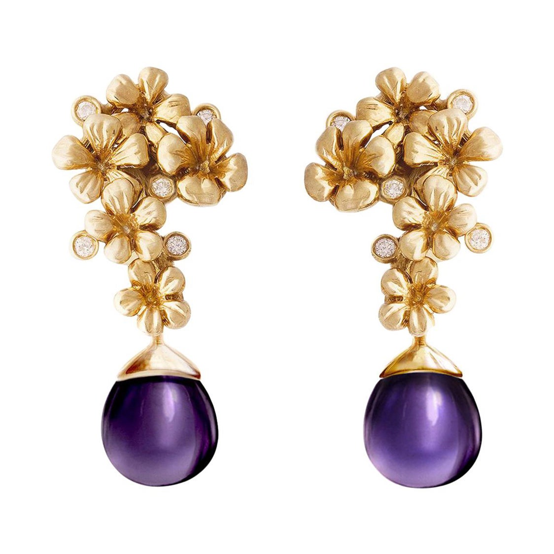 Modern Blossom Cocktail Earrings in 14 Karat Gold with Diamonds