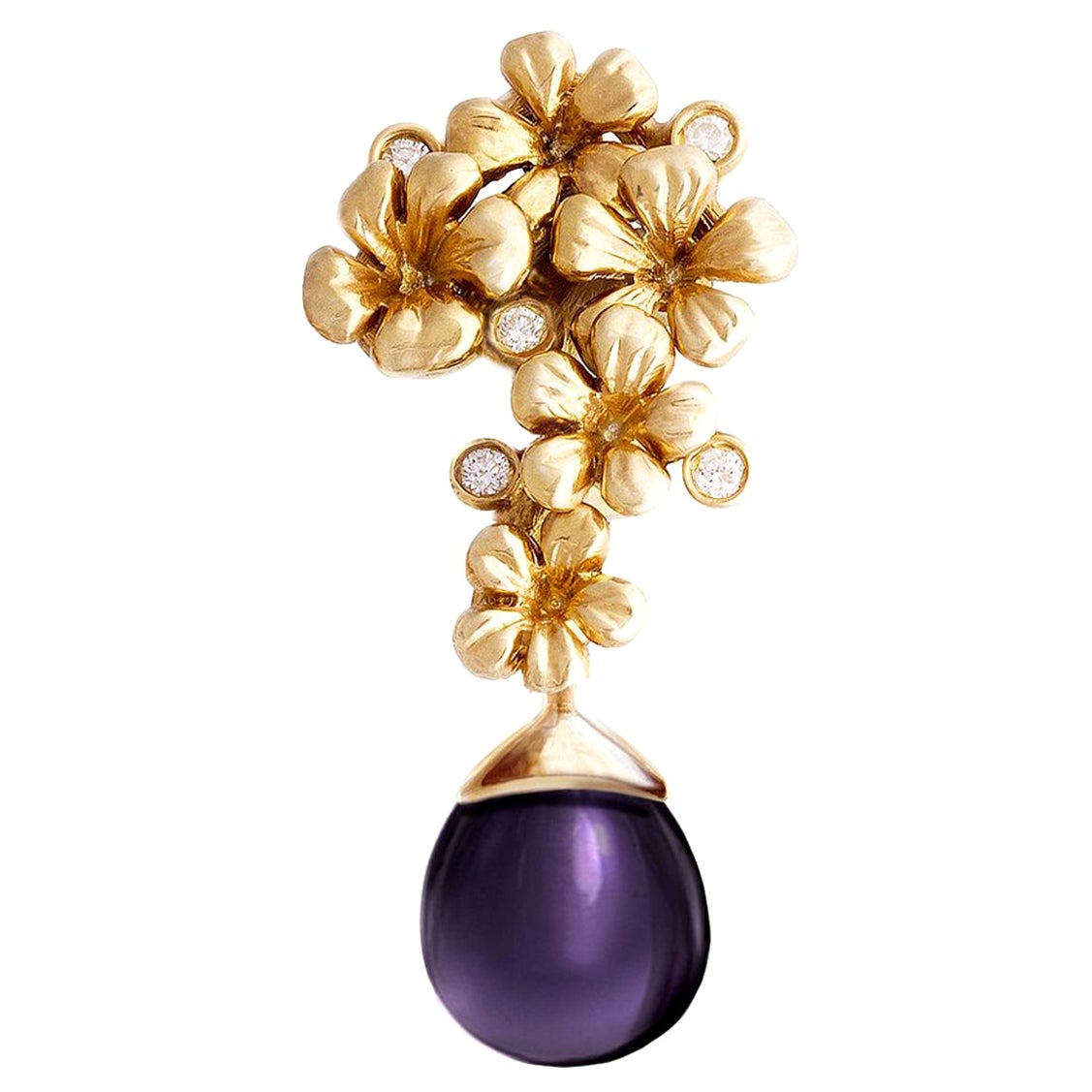 Collar Contemporáneo de Oro Amarillo de Dieciocho Kilates Colgante Flor con Diamantes
