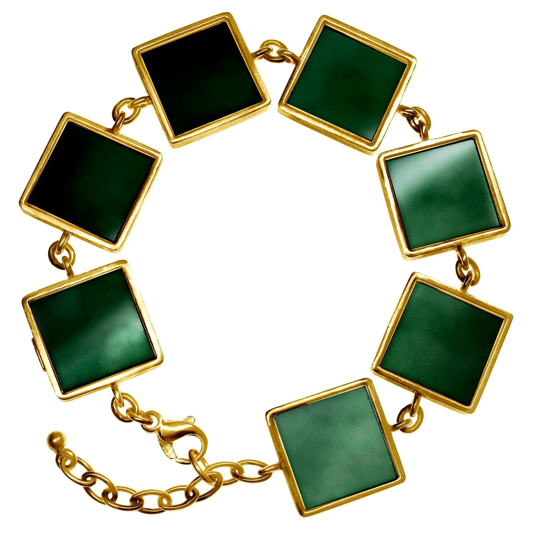 Featured in Vogue Yellow Gold Art Deco Style Bracelet with Dark Green Quartz For Sale