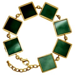 14 Karat Gold Art Deco Style Bracelet with Dark Green Quartz, Featured in Vogue