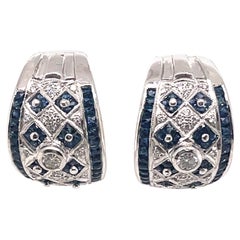 Art Deco Style Diamond & Sapphire 18k White Gold Earrings
