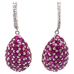 4.18ct Ruby and Diamond Pave Drop Earrings 18k White Gold