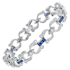 Art Deco Style Sapphire and Diamond Bracelet in 18K White Gold