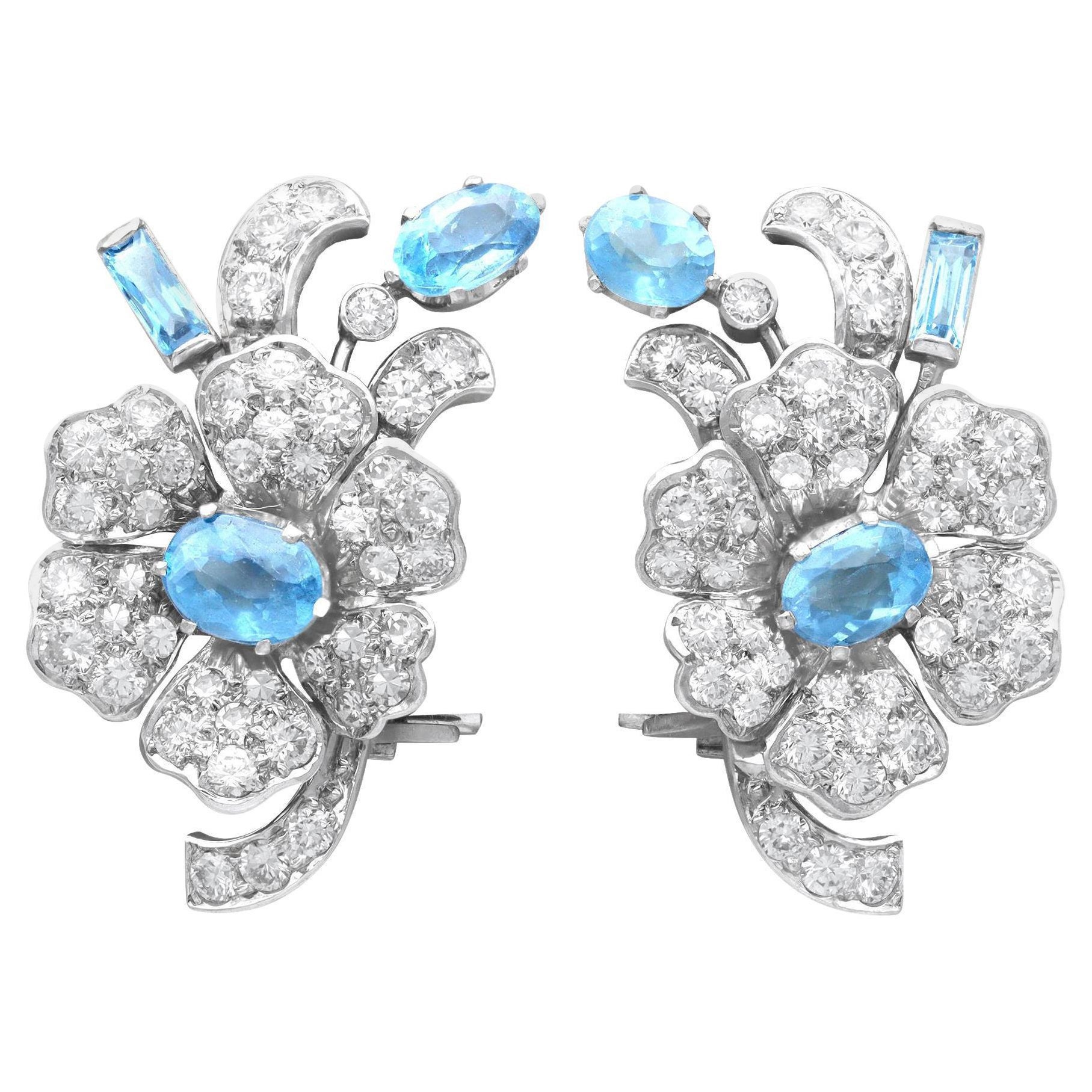 Antique 2.23 Carat Aquamarine 2.75 Carat Diamond Platinum Earrings
