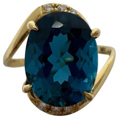3.70 Carat London Blue Topaz & Diamond 18 Karat Yellow Gold Fancy Statement Ring