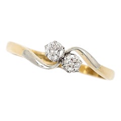 Vintage 18ct Gold and Platinum Toi Et Moi Diamond Crossover Ring