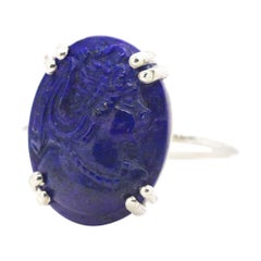 Intini Jewels Cammeo Lapis Lazuli Oval 925 Sterling Silver Cocktail Deco Ring