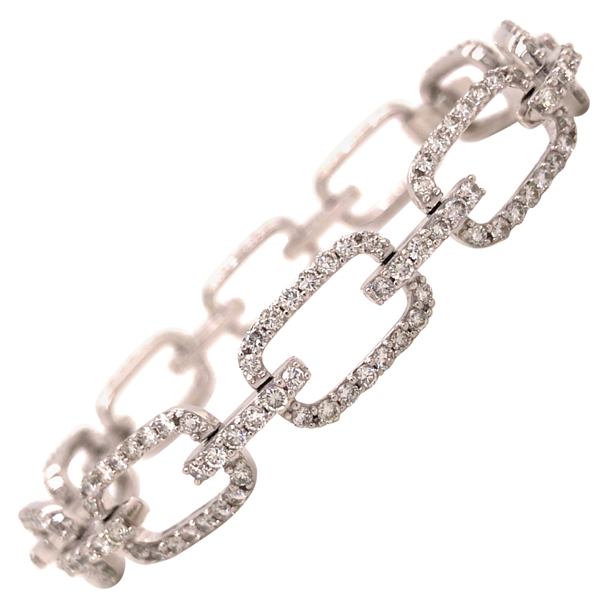 18K Diamond Link Bracelet White Gold For Sale