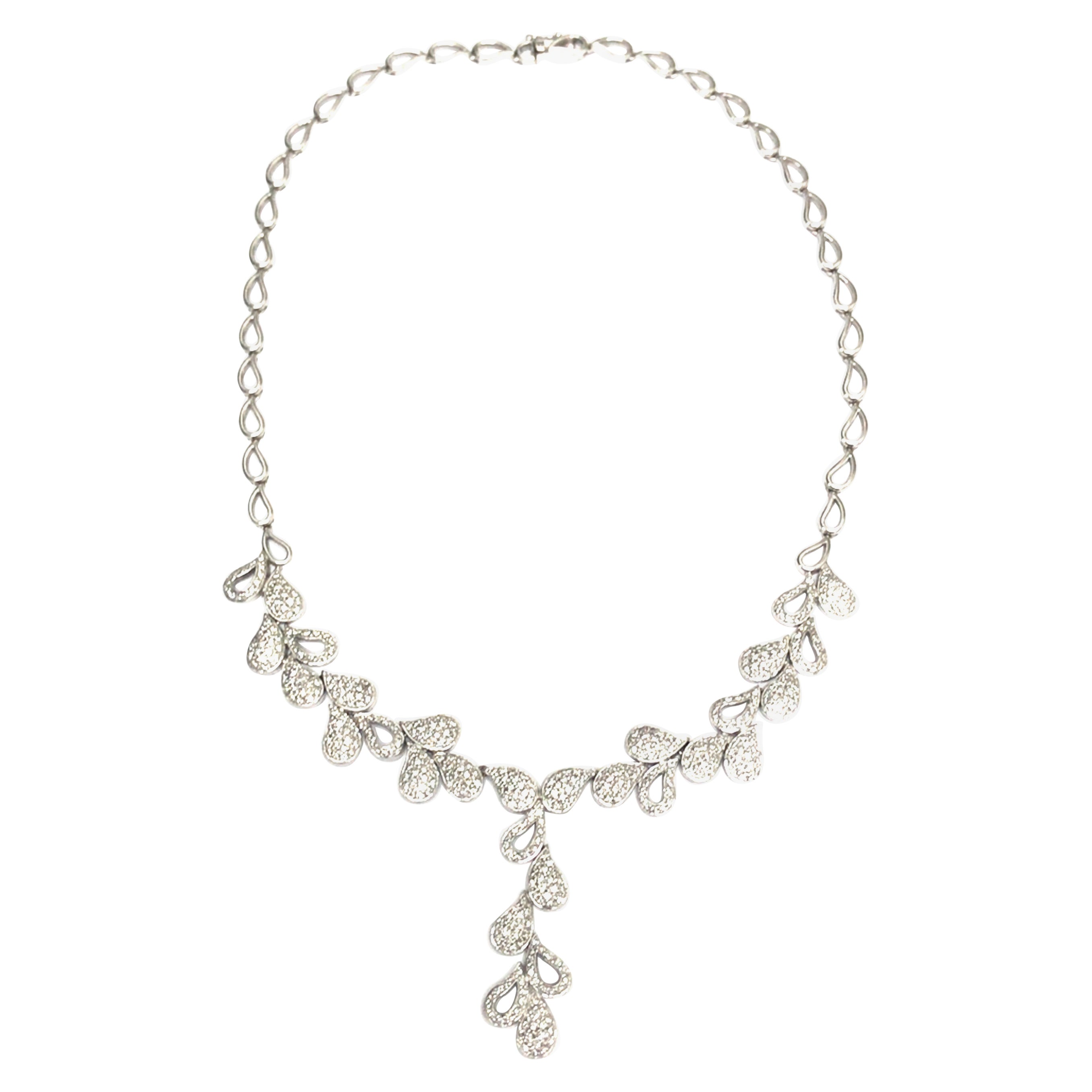 18K Diamond Pave Petal Drop Necklace White Gold