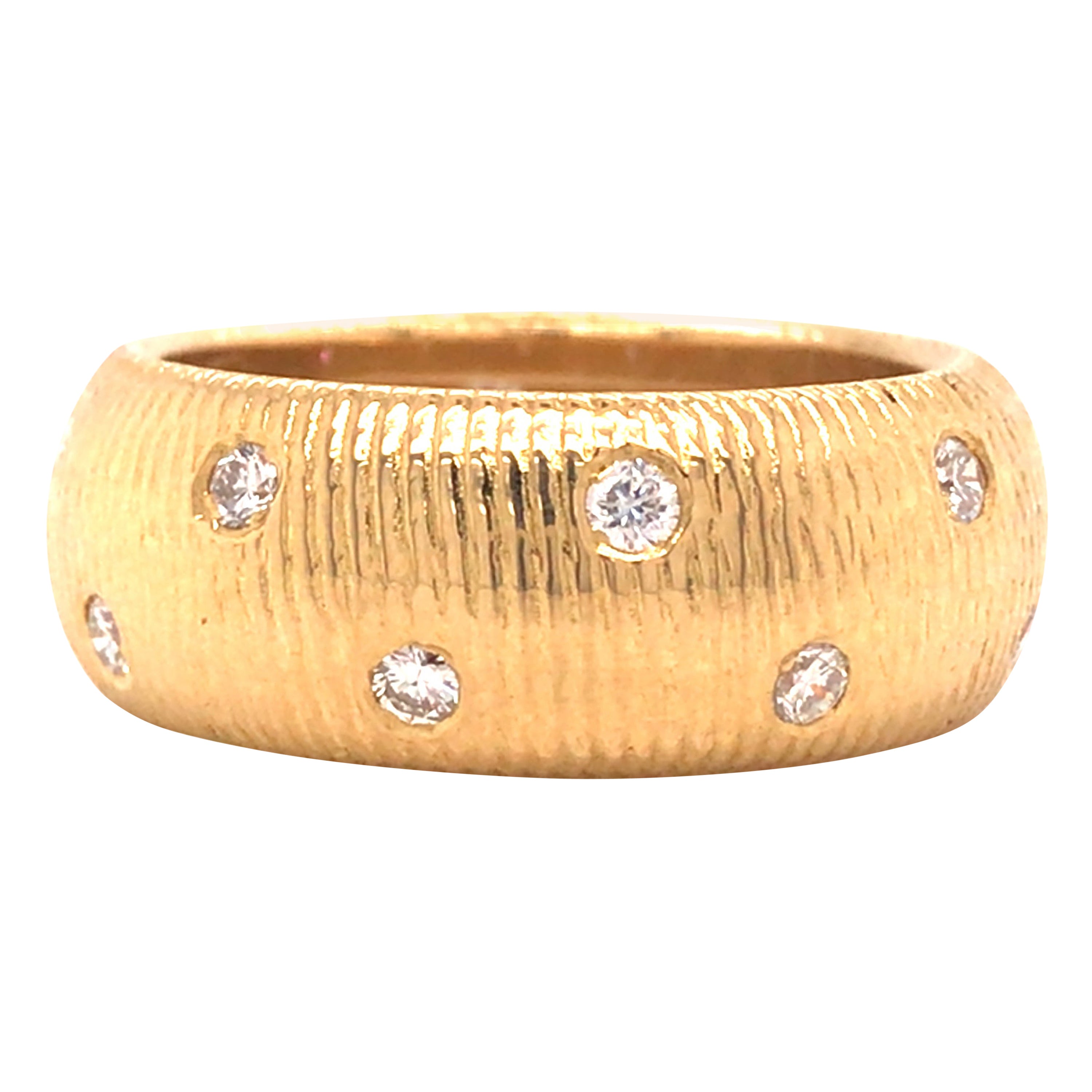 18K Morelli Textured Diamond Band Yellow Gold For Sale