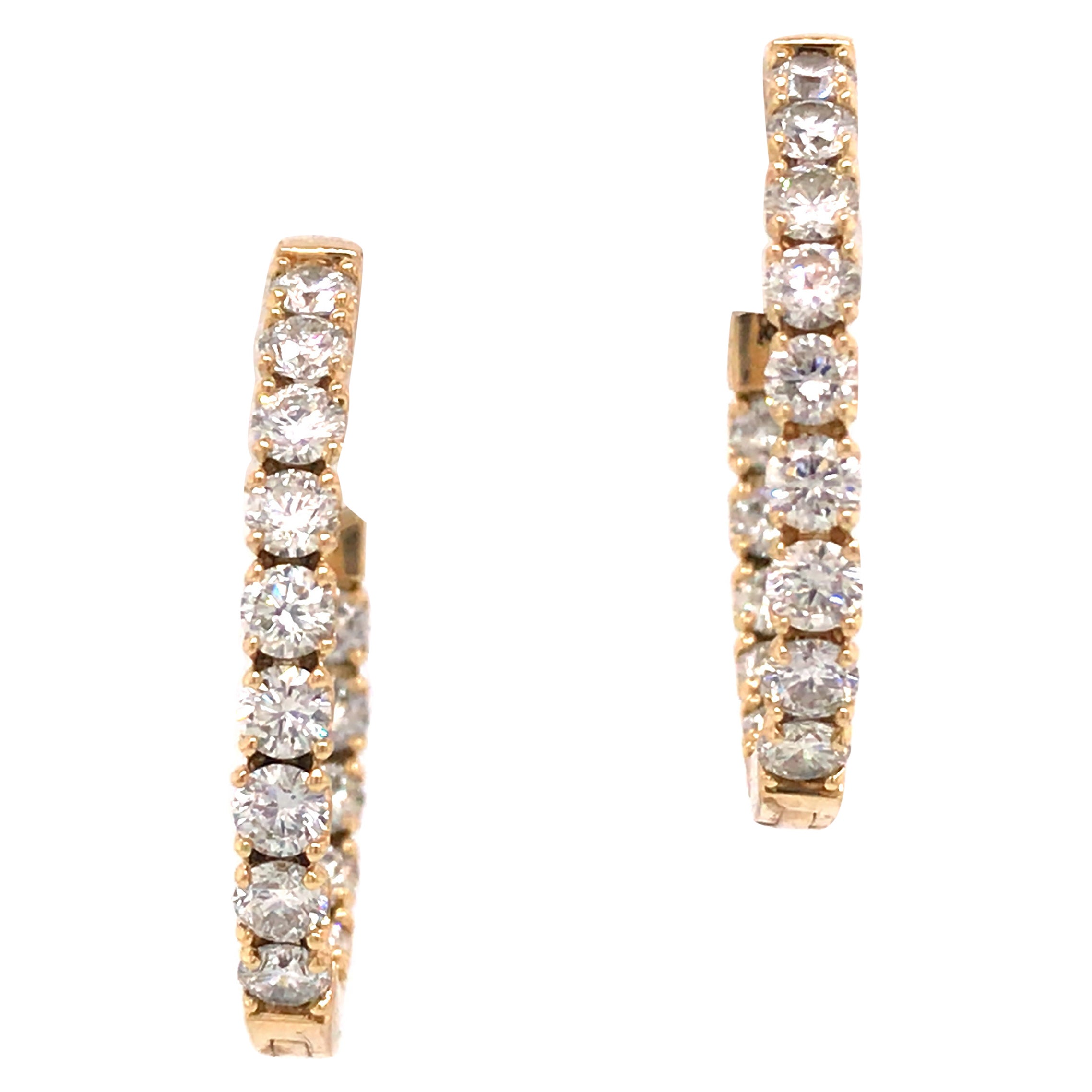 14K Diamond Oval In/Out Hoop Earrings Yellow Gold For Sale at 1stDibs