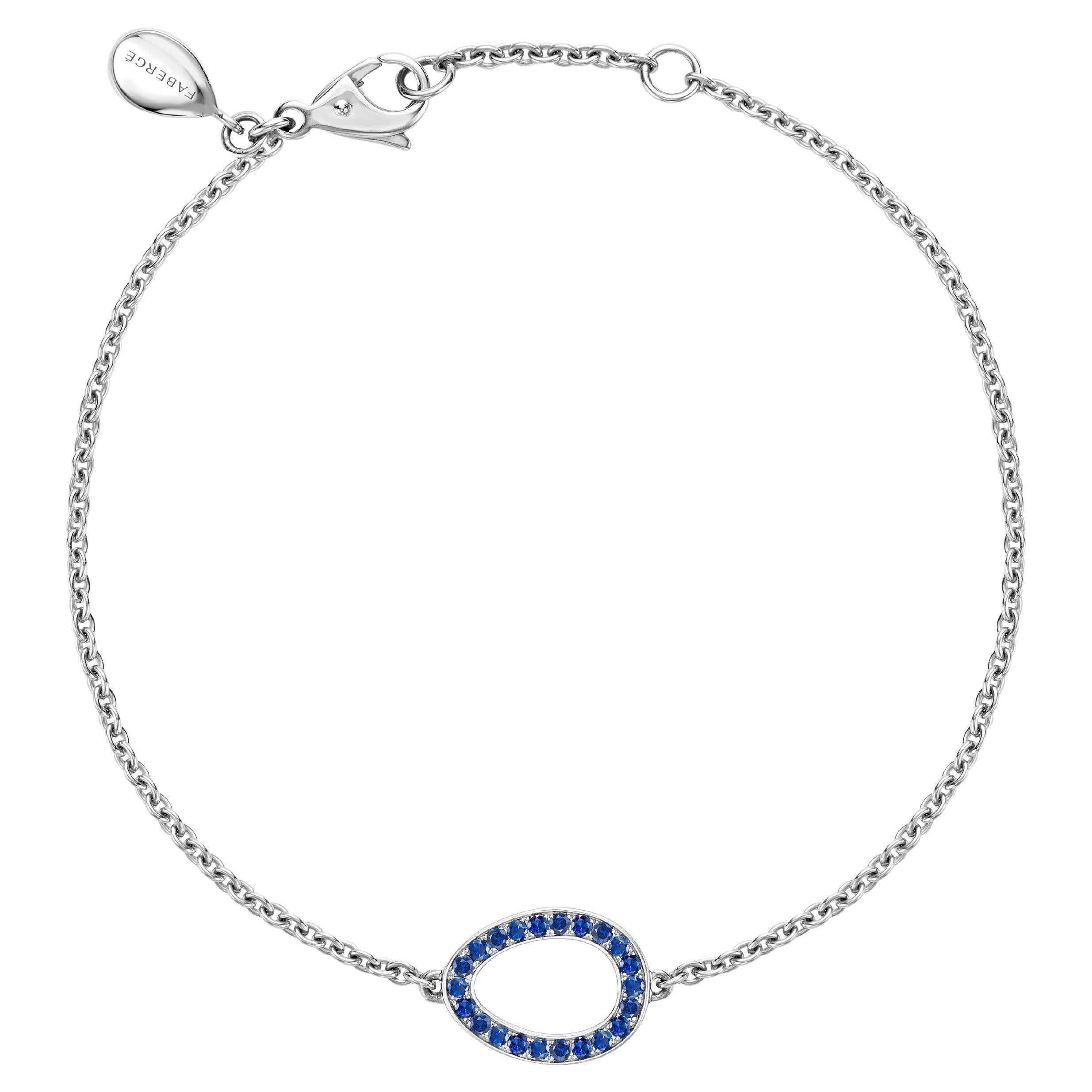 Fabergé Colours of Love Sasha White Gold Blue Sapphire Egg Chain Bracelet For Sale